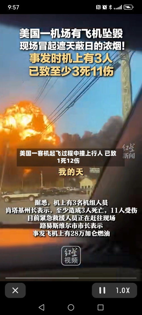 美国一客机起飞过程中撞上行人 已致1死12伤